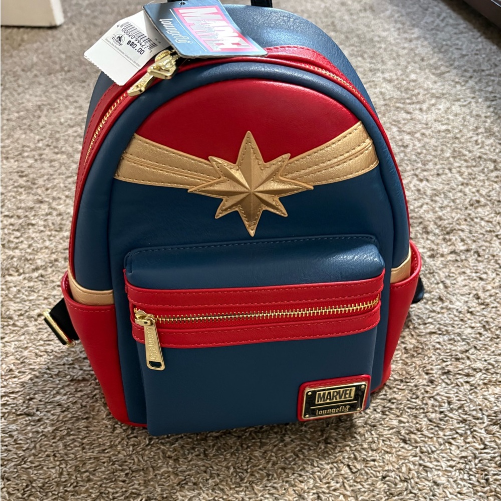 Disney Loungefly Marvel Star Emblem Backpack in Red, Blue, and Gold